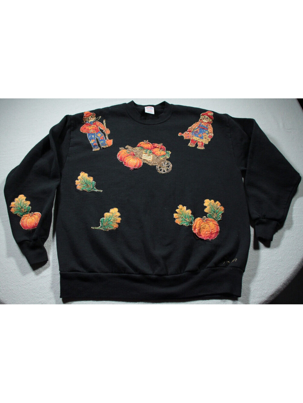 Women's Vintage 90s Fall Autumn Sweatshirt JERZEES Applique Pumpkin XL - Picture 1 of 9